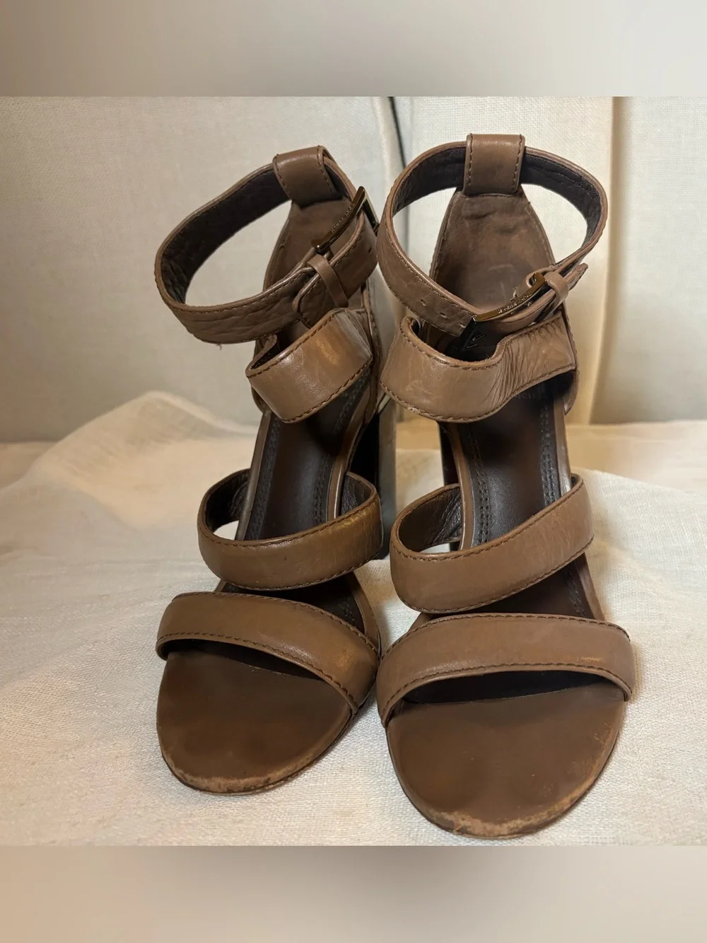 Tory Burch Brown Leather Block Heel Sandals Minimalist Luxury Size 6M